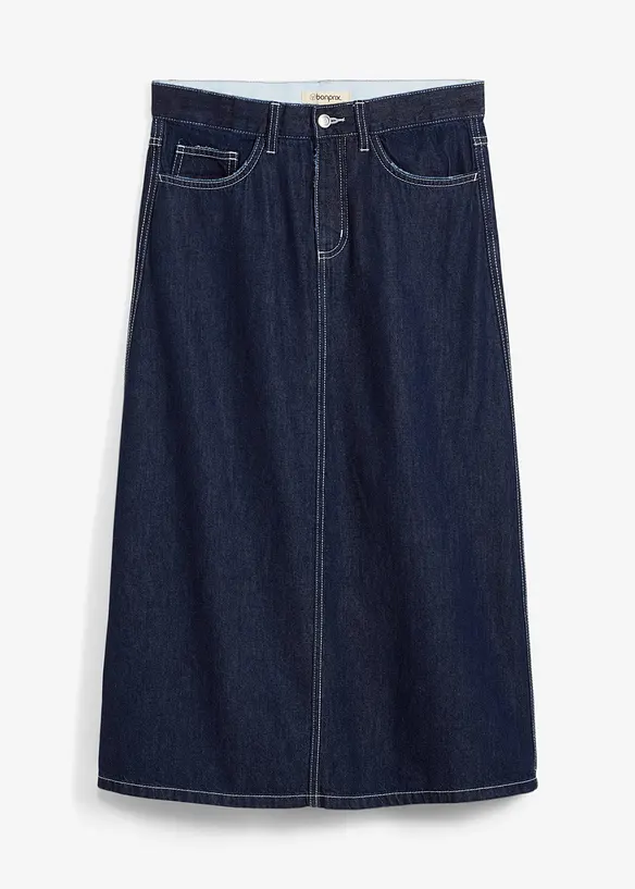 Jupe midi en jean, taille mi-haute, toile ultra-douce, bonprix