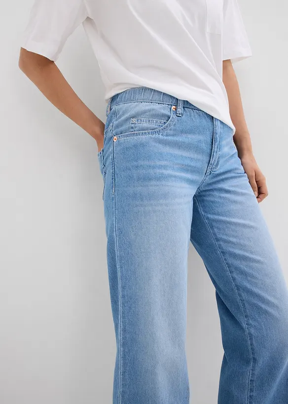 Jean droit taille mi-haute et élastiquée, raccourci, bonprix