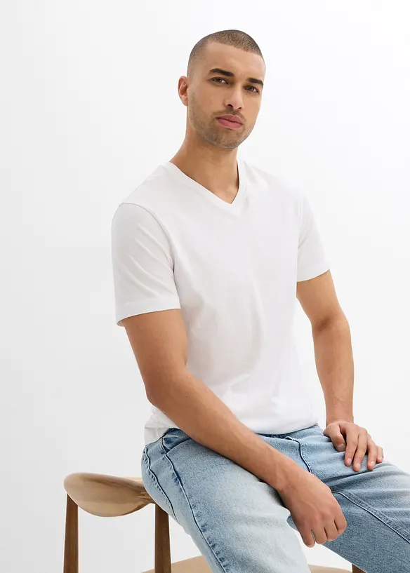 Lot de 2 T-shirts 100% coton, slim, bonprix