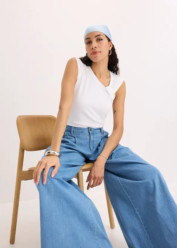 T-shirt en coton extensible avec détail twisté, bonprix