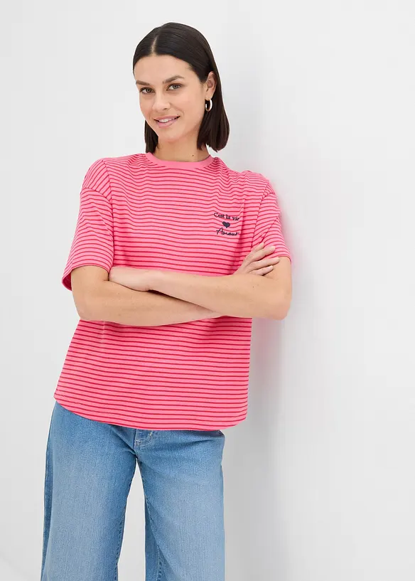 Gestreiftes T-Shirt mit Stickerei, bonprix