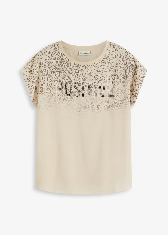T-shirt à empiècement tissé et strass, bonprix