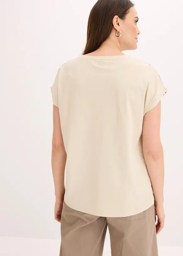 T-shirt à empiècement tissé et strass, bonprix
