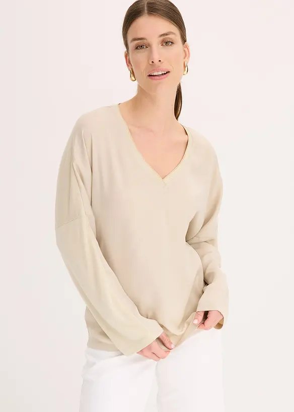 T-shirt à manches chauve-souris, empiècement en satin, bonprix