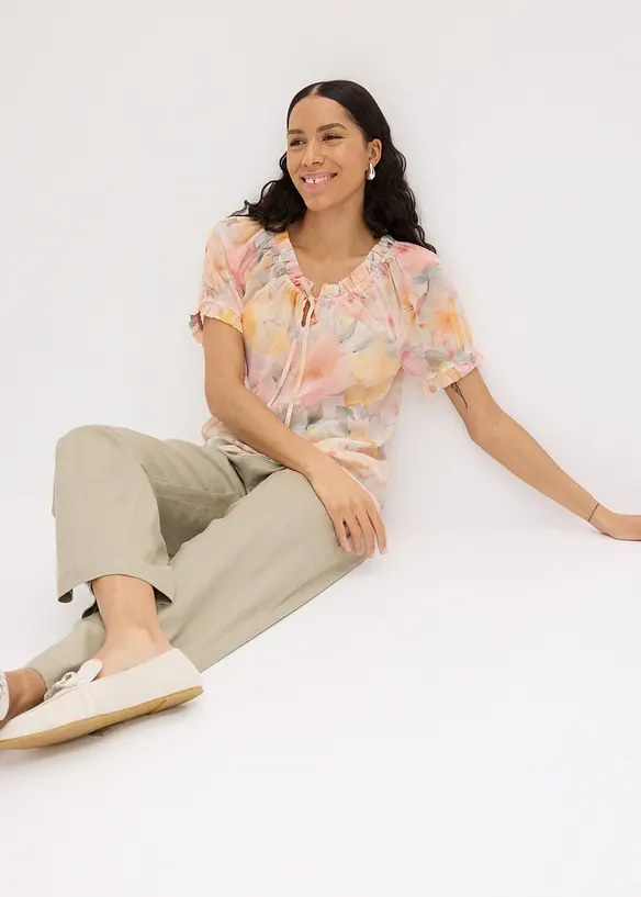 Blouse en crêpe à large encolure, bonprix