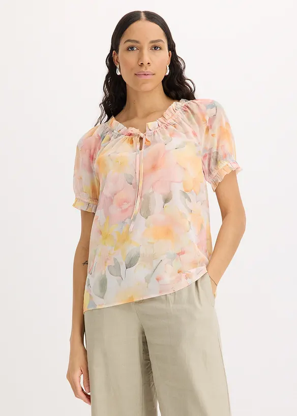 Blouse en crêpe à large encolure, bonprix