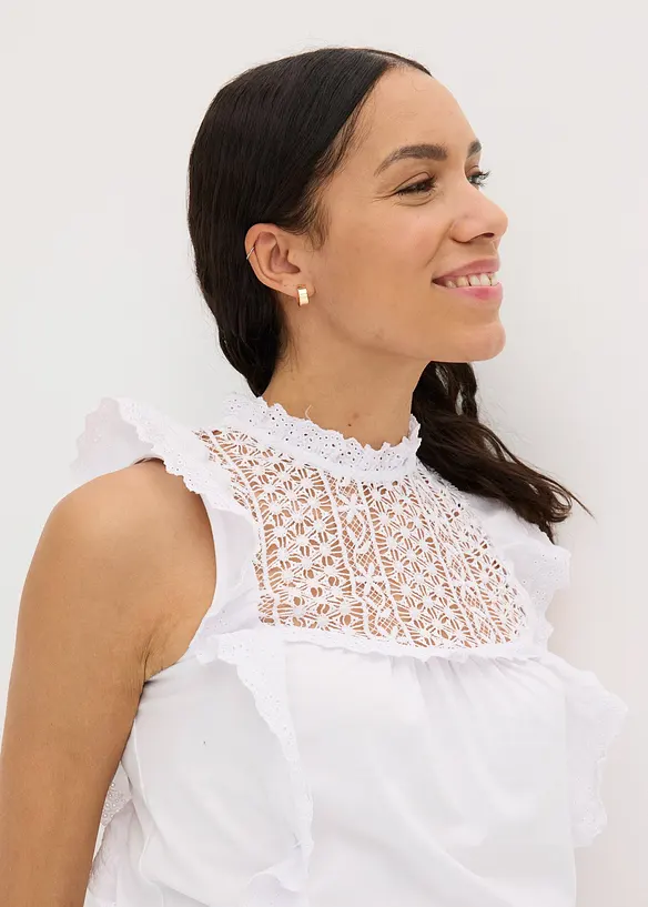 Top en jersey avec broderies anglaises, bonprix