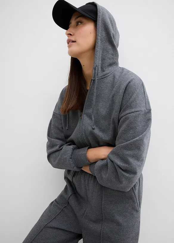 Sweat zippé à capuche en coton mélangé, cropped, bonprix