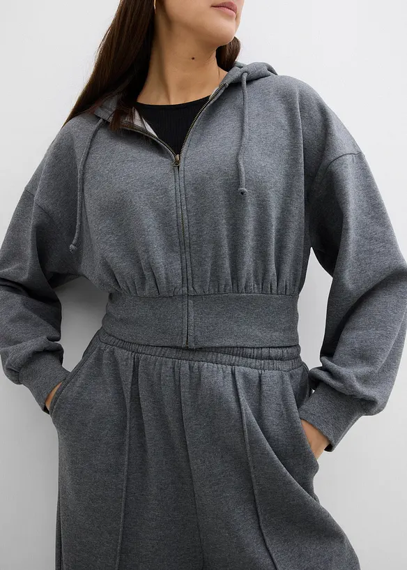 Sweat zippé à capuche en coton mélangé, cropped, bonprix