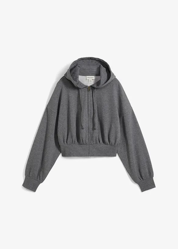 Sweat zippé à capuche en coton mélangé, cropped, bonprix