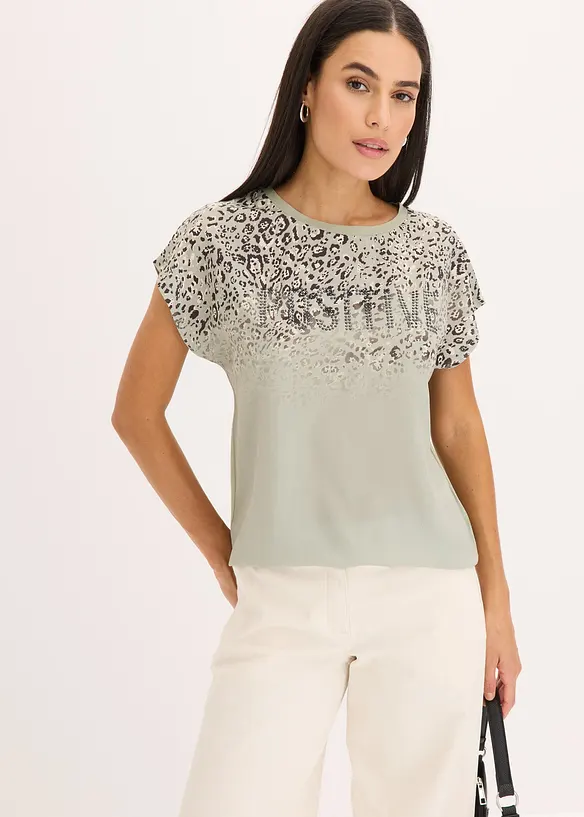 T-shirt à empiècement tissé et strass, bonprix
