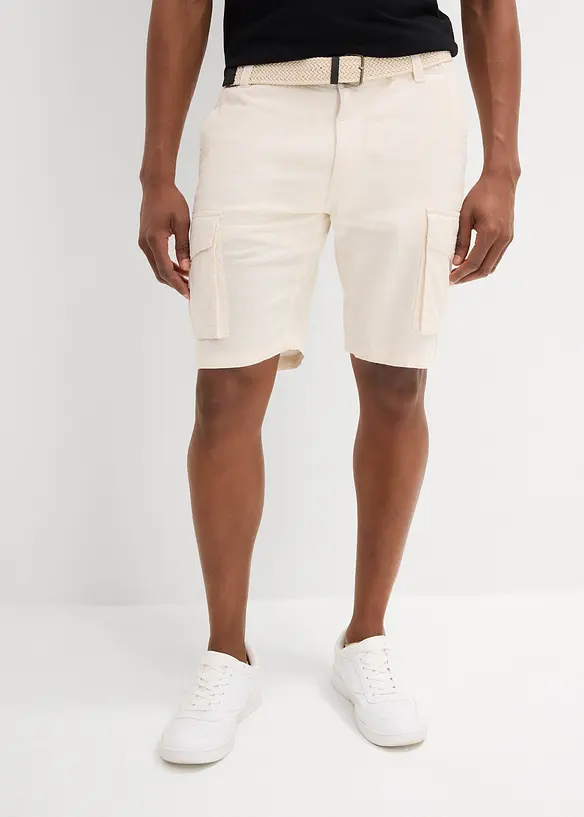 Bermuda cargo avec lin et ceinture, Regular, bonprix
