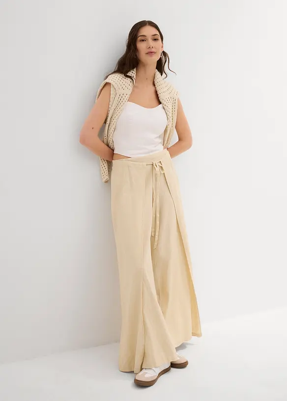 Pantalon palazzo en lin mélangé, bonprix