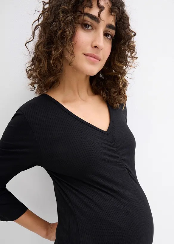 T-shirt de grossesse côtelé avec un joli décolleté, bonprix