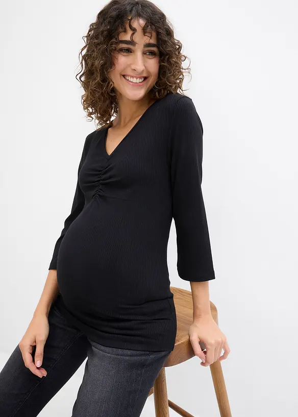 T-shirt de grossesse côtelé avec un joli décolleté, bonprix