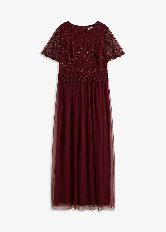 Robe longue raffinée en tulle avec sequins brodés, bonprix