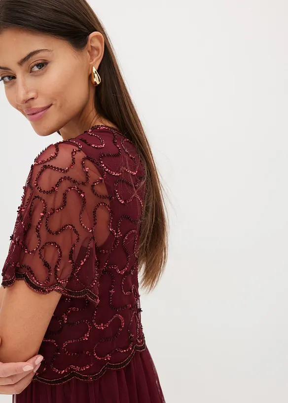 Robe longue raffinée en tulle avec sequins brodés, bonprix