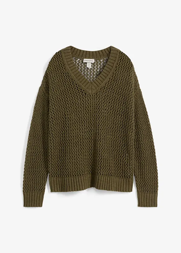 Ajour-Pullover aus leichtem Leinen-Mix, bonprix