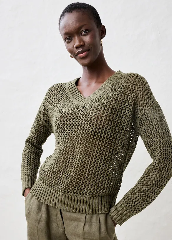 Ajour-Pullover aus leichtem Leinen-Mix, bonprix