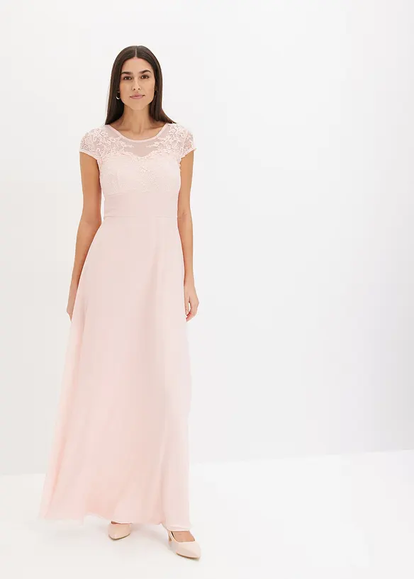 Chiffonkleid mit Spitze und Binde-Detail, bonprix