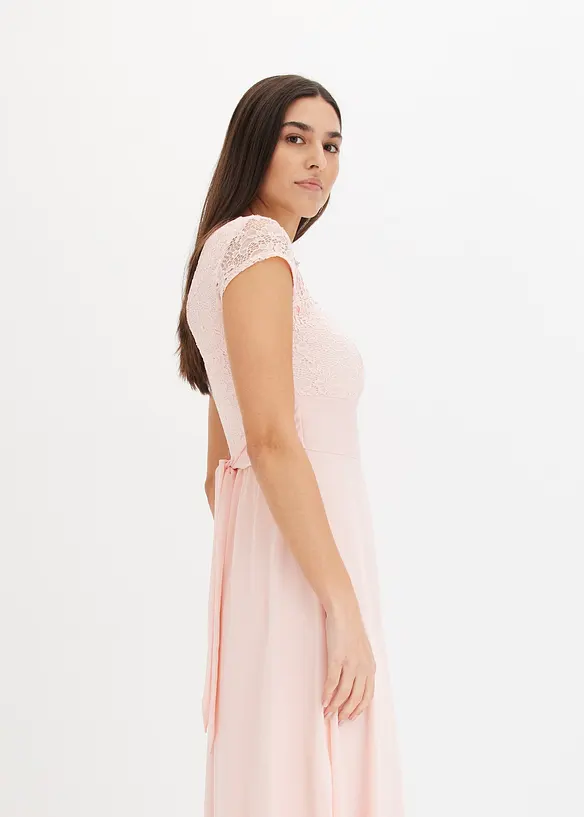 Chiffonkleid mit Spitze und Binde-Detail, bonprix