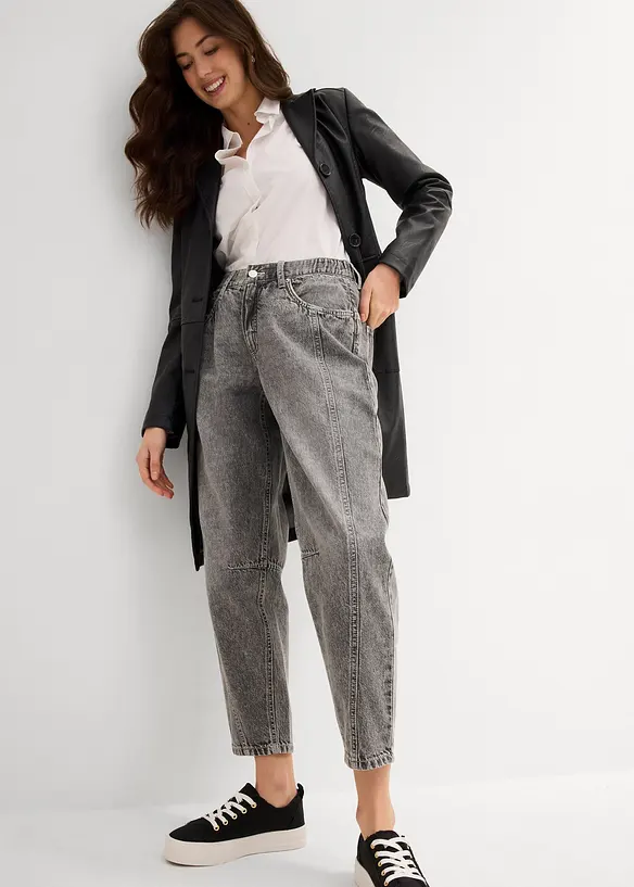Barrel-Jeans Mid Waist Low Stretch, cropped, bonprix
