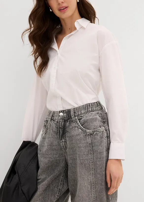 Barrel-Jeans Mid Waist Low Stretch, cropped, bonprix