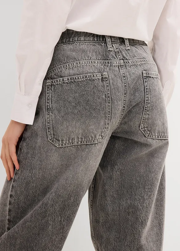 Barrel-Jeans Mid Waist Low Stretch, cropped, bonprix