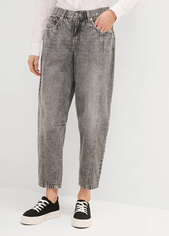 Barrel-Jeans Mid Waist Low Stretch, cropped, bonprix