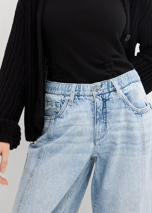 Jean barrel taille mi-haute peu extensible, cropped, bonprix