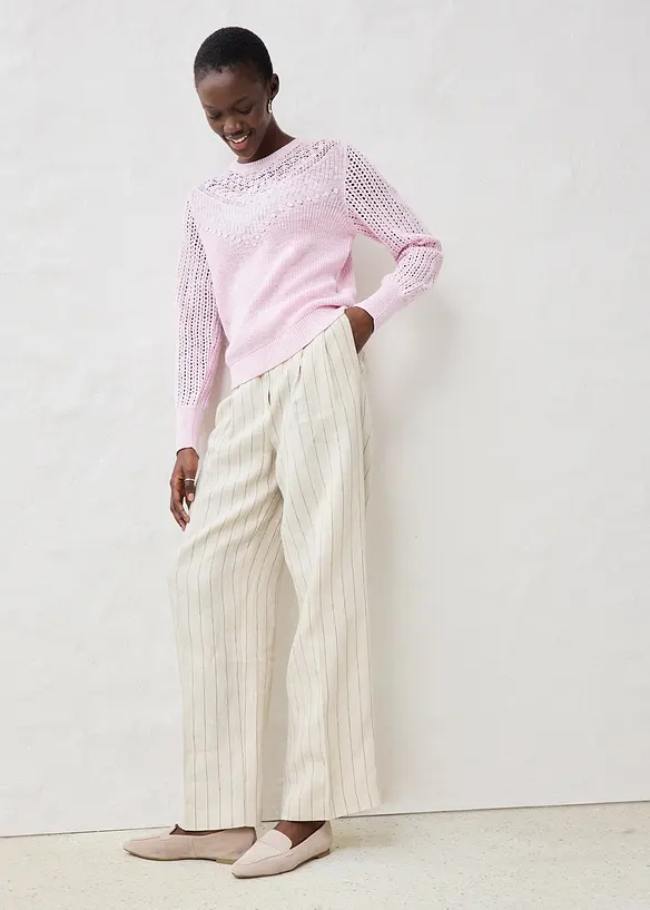 Ajour-Pullover mit Leinenanteil, bonprix