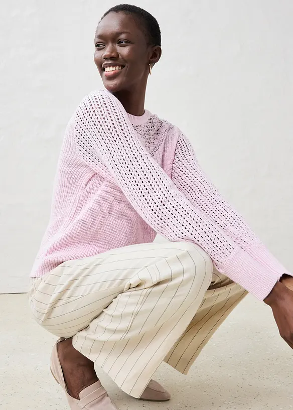 Ajour-Pullover mit Leinenanteil, bonprix