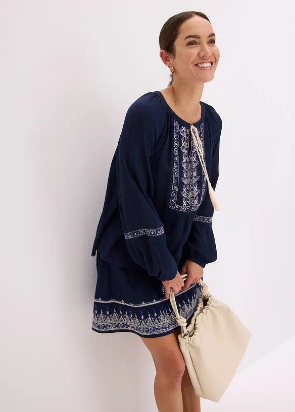 Blouse oversize à broderies, bonprix