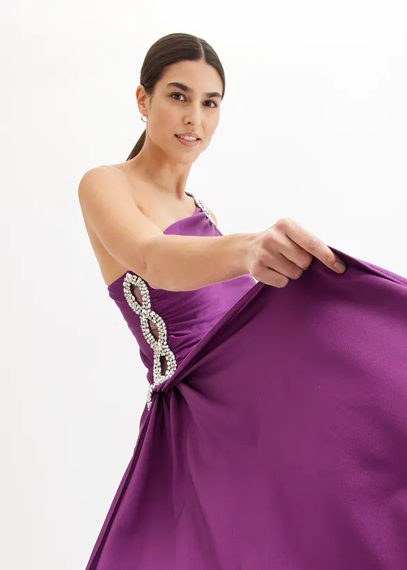 Robe longue avec fronces et applications de strass, bonprix