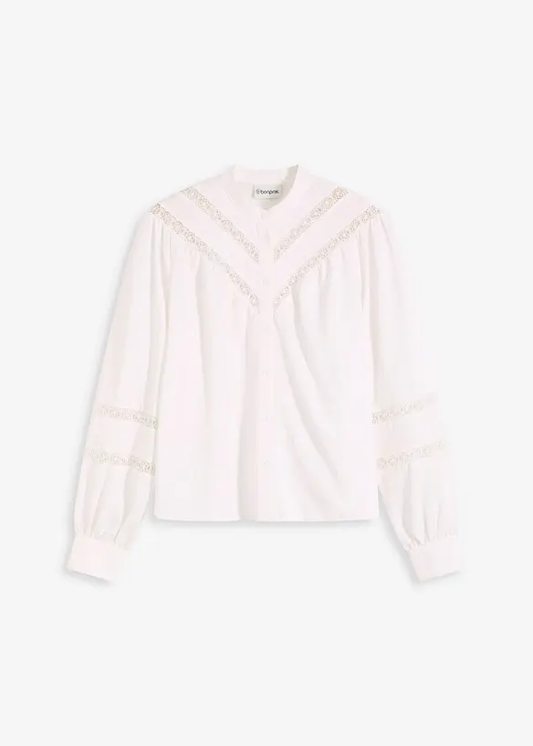 Chemisier avec lin et empiècements en crochet, bonprix