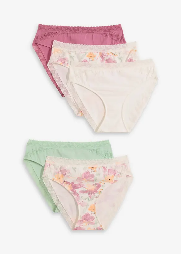 Maxislip mit Bio-Baumwolle und Spitze (5er Pack), bonprix