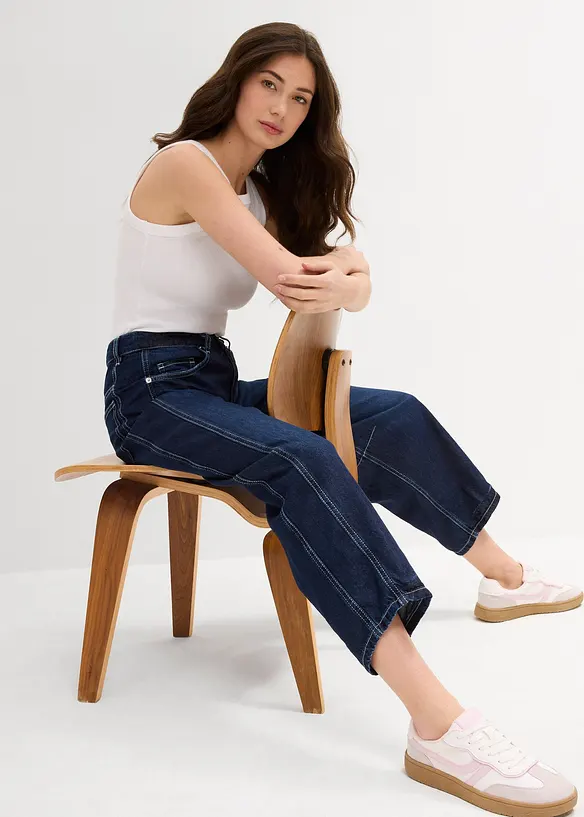 Jean balloon taille mi-haute, doux et raccourci, bonprix