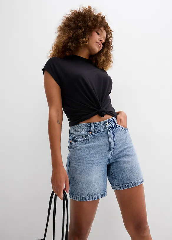 Jeans-Bermuda Mid Waist, Low Stretch, bonprix