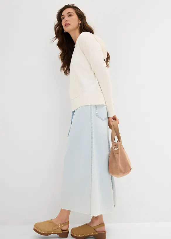 Jupe midi en jean taille mi-haute, toile super souple, bonprix