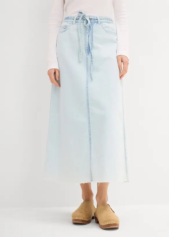 Jupe midi en jean taille mi-haute, toile super souple, bonprix