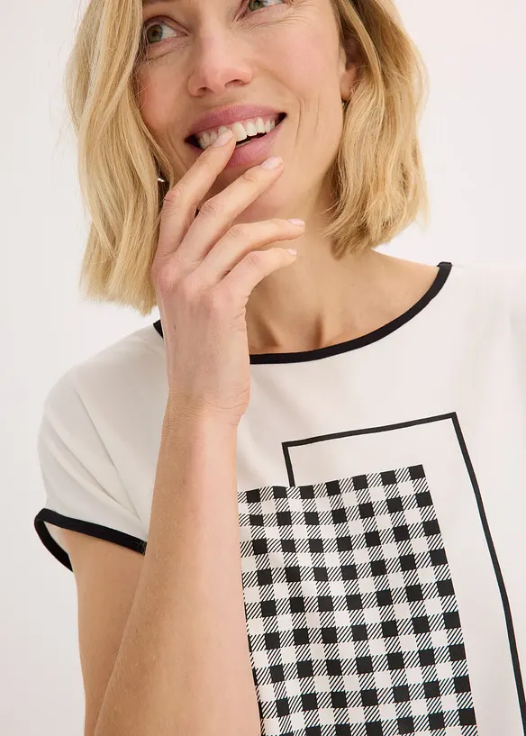 Shirt mit platziertem Druck und Kontrast Piping, bonprix