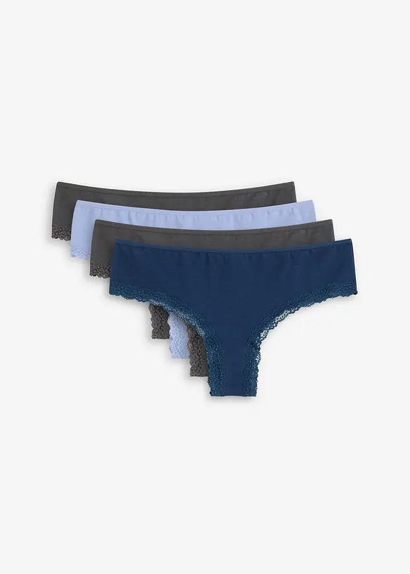 Brazilslip gerippt mit Bio-Baumwolle und Spitze (4er Pack), bonprix