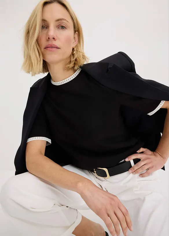 T-shirt à liserés en dentelle, bonprix