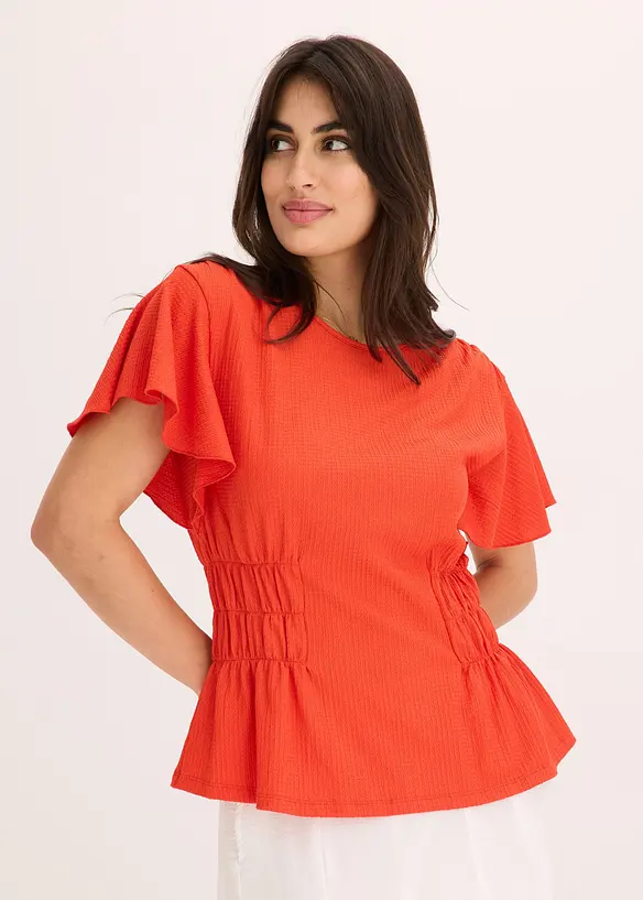 T-shirt en jersey crêpe avec smocks, bonprix