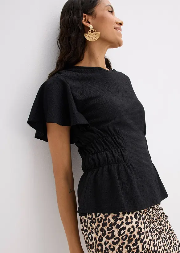 T-shirt en jersey crêpe avec smocks, bonprix