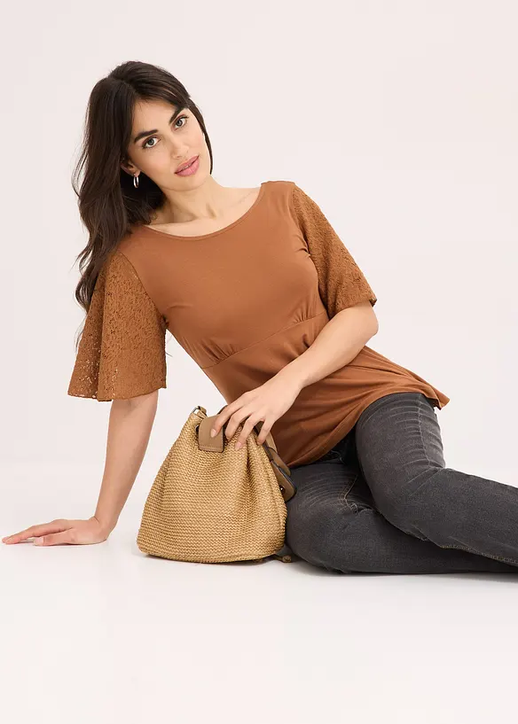 T-shirt à manches en dentelle, bonprix