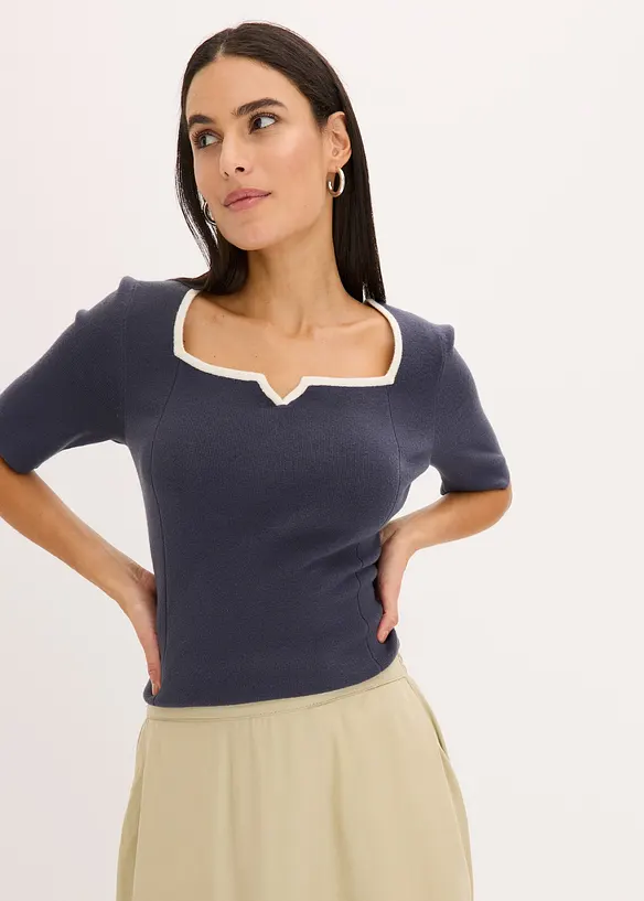 Pull en maille fine avec bande contrastante, bonprix