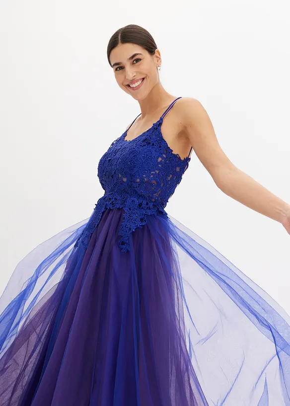 Maxikleid aus zartem Tüll mit Spitze, bonprix