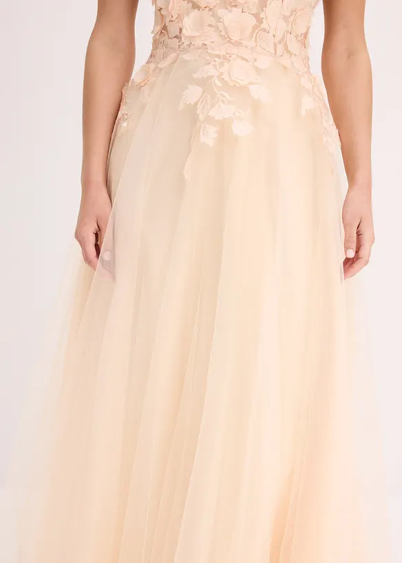 Maxikleid aus zartem Tüll mit Blumen-Applikation, bonprix
