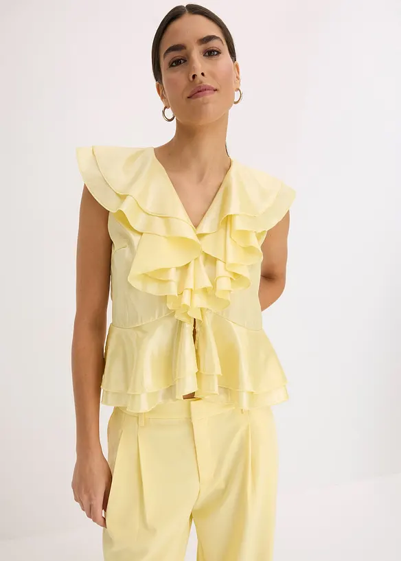 Blouse brillante à volants, bonprix